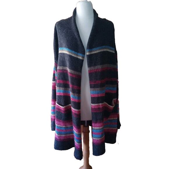 Stetson western Cardigan women's Sz XL Striped Oversized Knit Open-Front Sweater - Picture 2 of 9